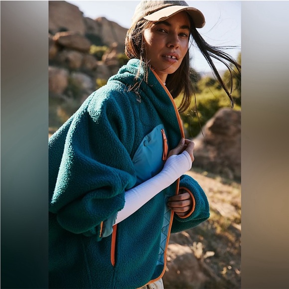 Free People Teal Fleece Jacket MSRP $168 - Picture 2 of 9